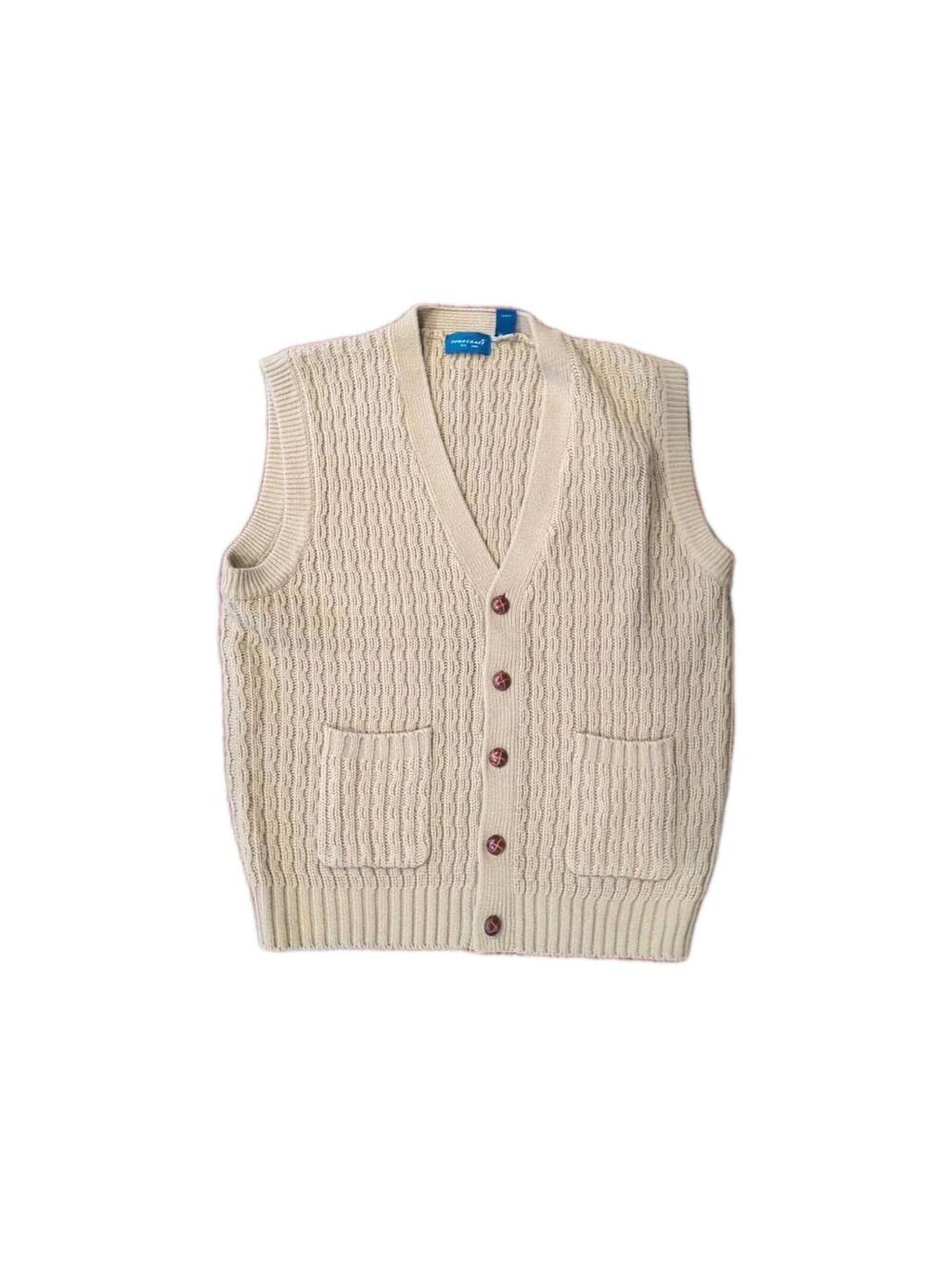 Vintage Cardigan Sweater Vest Mens Large Beige Cable Knit Grunge EUC Towncraft